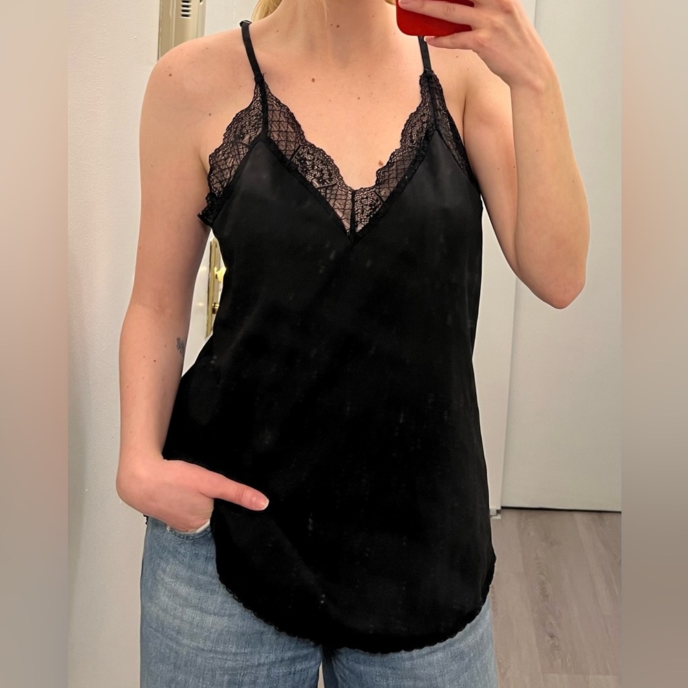 Black Lace Trim Cami Top